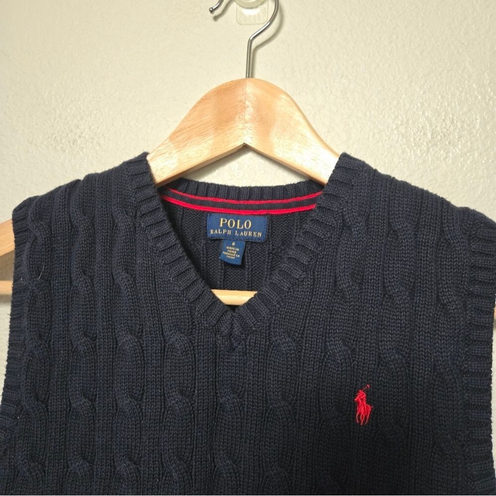 Polo Ralph Lauren Cable Knit Sweater Vest Blue boys size 6 Classic Preppy - Picture 3 of 12